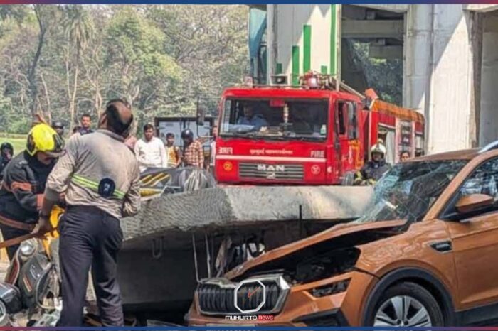 চলন্ত গাড়ির ওপর ভেঙে পড়ল মেট্রোরেলের পিলার, নিহত এক