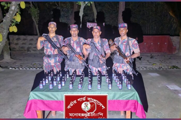 চাঁপাইনবাবগঞ্জে ১৪৫ বোতল মদ ও ৬০৭ বোতল সিরাপ জব্দ